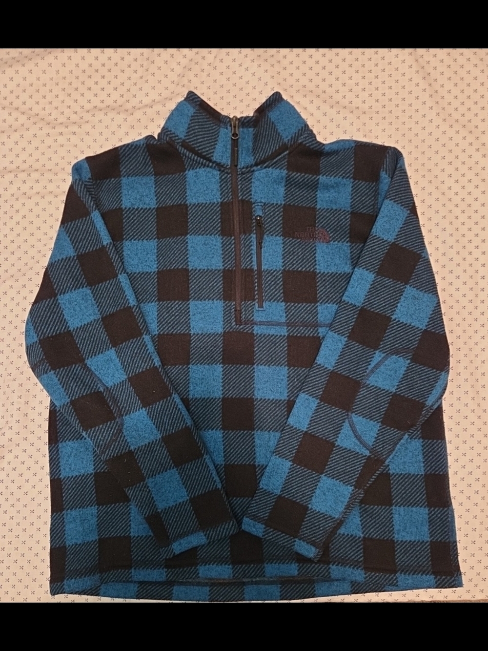 The North Face Fleece Pullover Quarter Zip Plaid Blue Black Mens Size XL